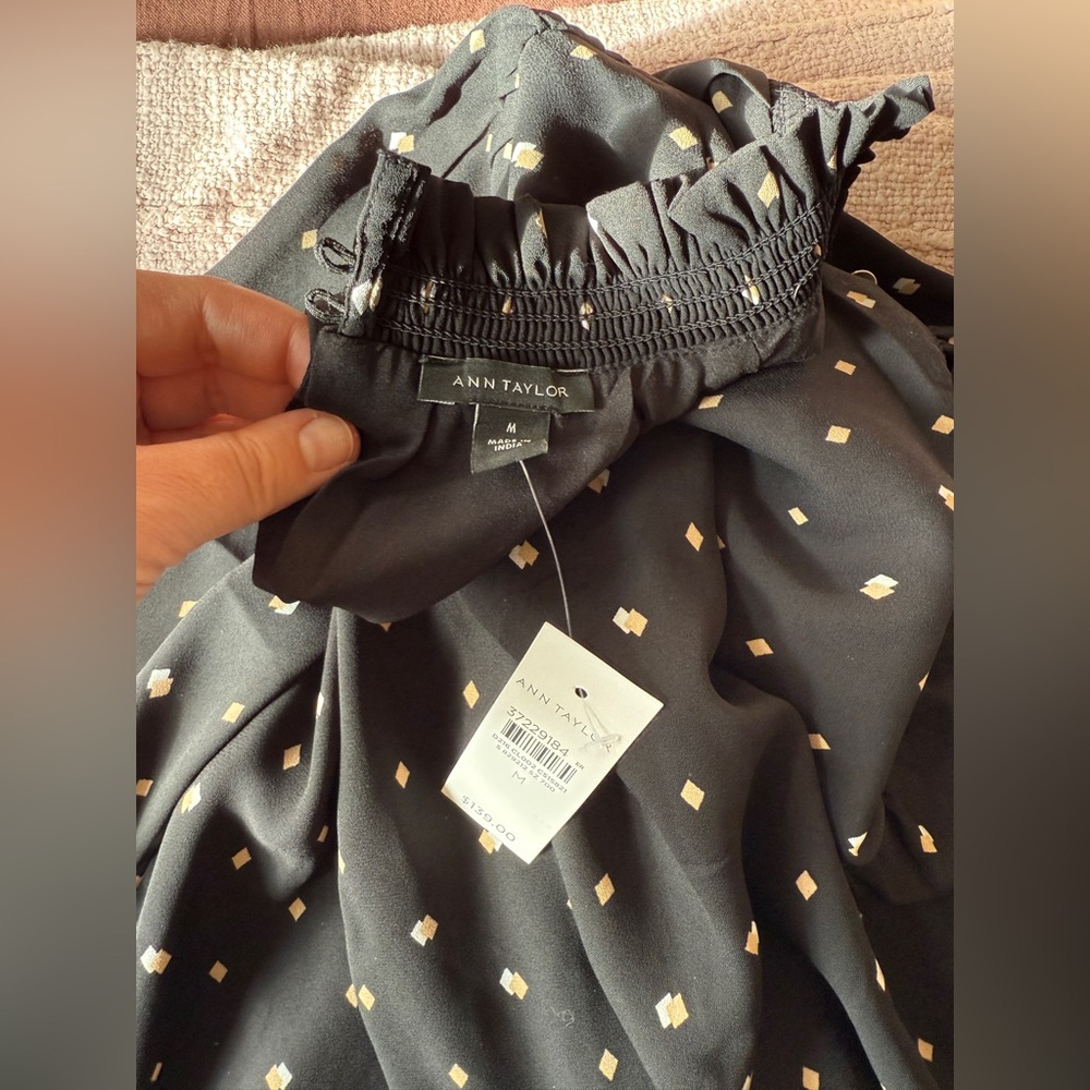 NWT Ann Taylor Black Diamond Shadows Mock Neck Shift Dress, M - Picture 8 of 8